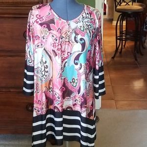 Mely New York 3/4 Sleeves Multicolor Dress Med